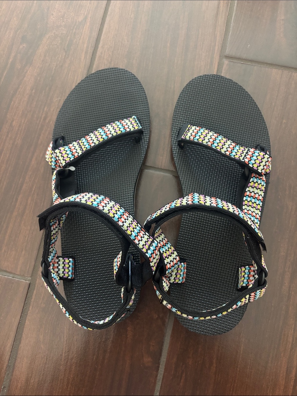 Teva Black Sandals with Multicolor Woven Straps